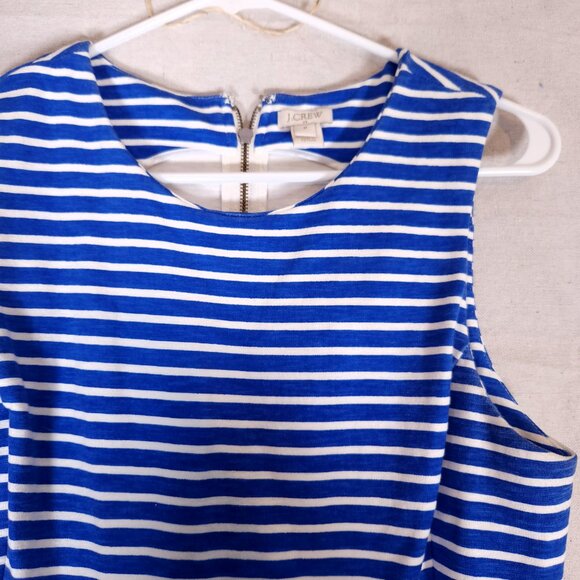 J. Crew Striped Pleated Ponte Dress Womens Medium Zip Back Blue White - Picture 8 of 12